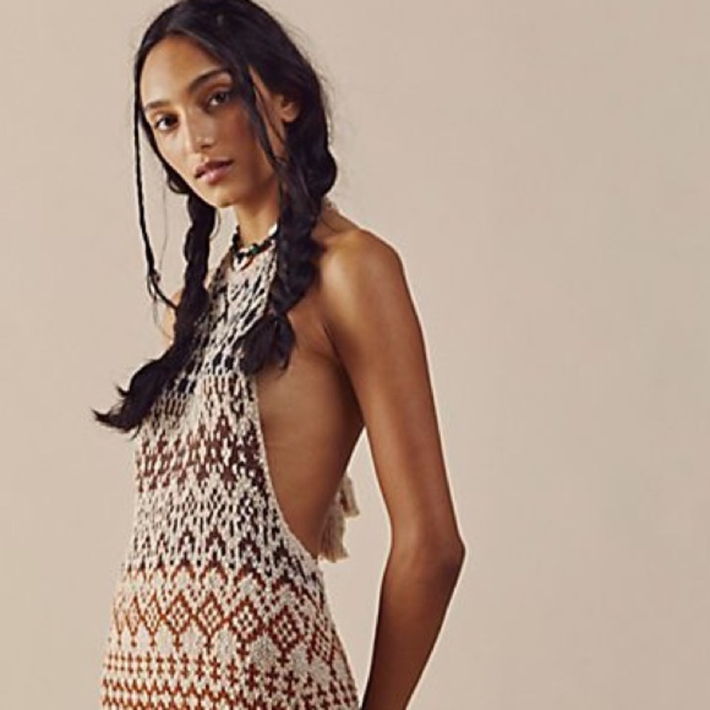 NWT $268 Free People Ikat Oasis Maxi Dress Halter - Crochet Knit Z212-0 - Picture 2 of 2